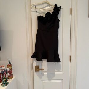 TCEC Black One-Shoulder Ruffle Mini Dress